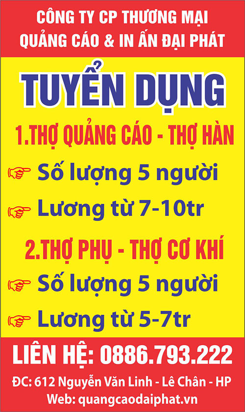 Tuyển dụng thợ làm quảng cáo lương cao 